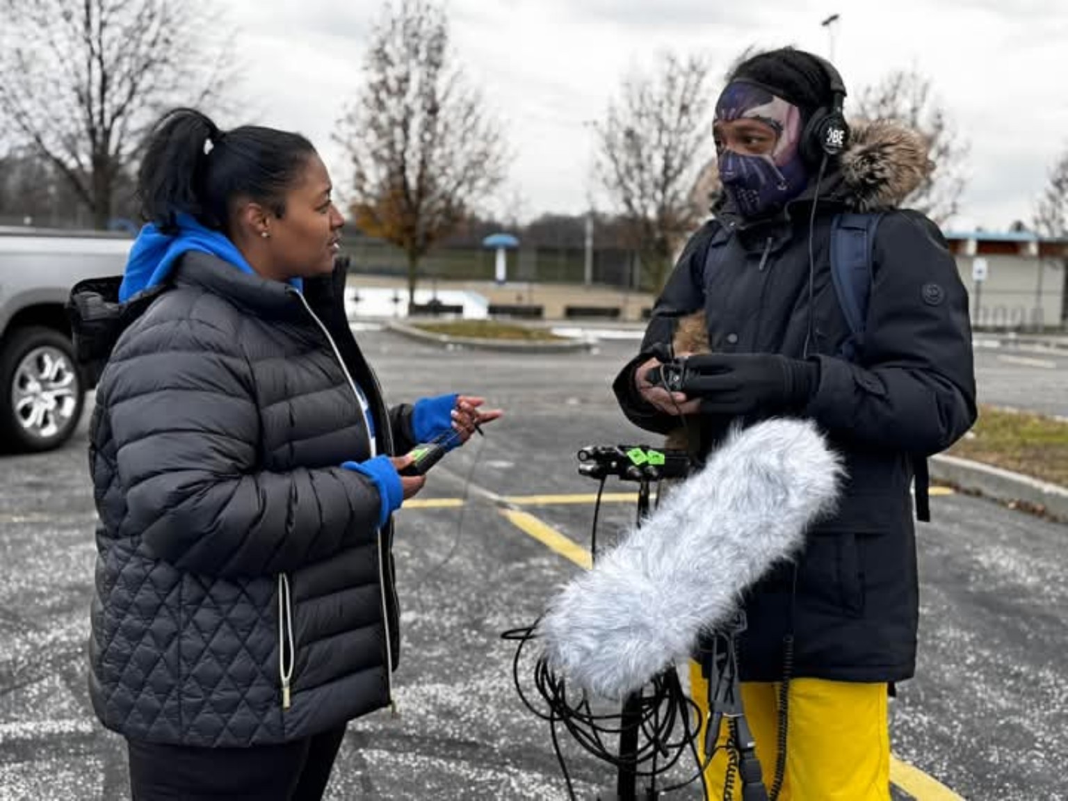 Cierra Young working with a production crew on location